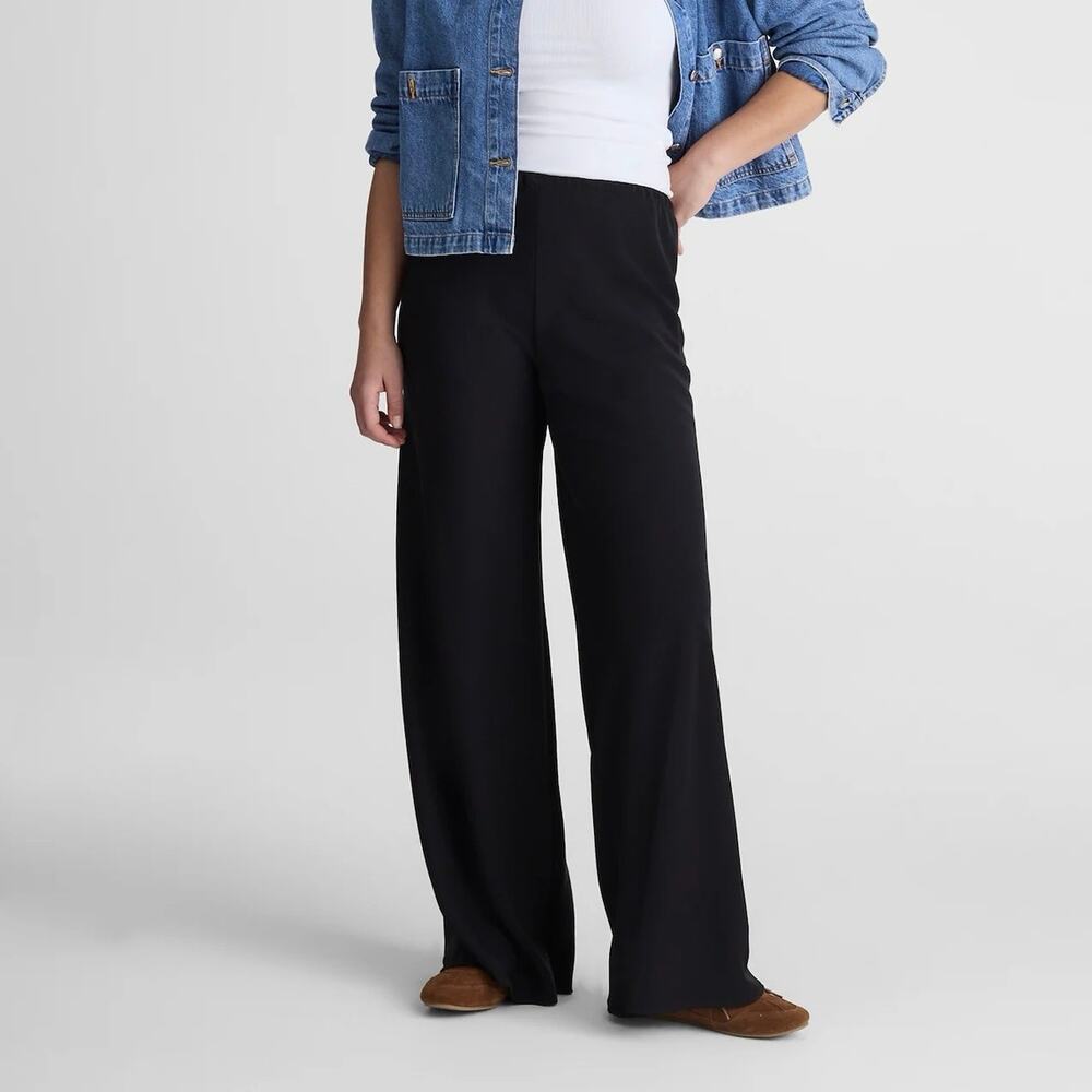 NWT Madewell Wide-Leg Mid-Rise Pull-On Pants In Crepe Jet Black Size Small
